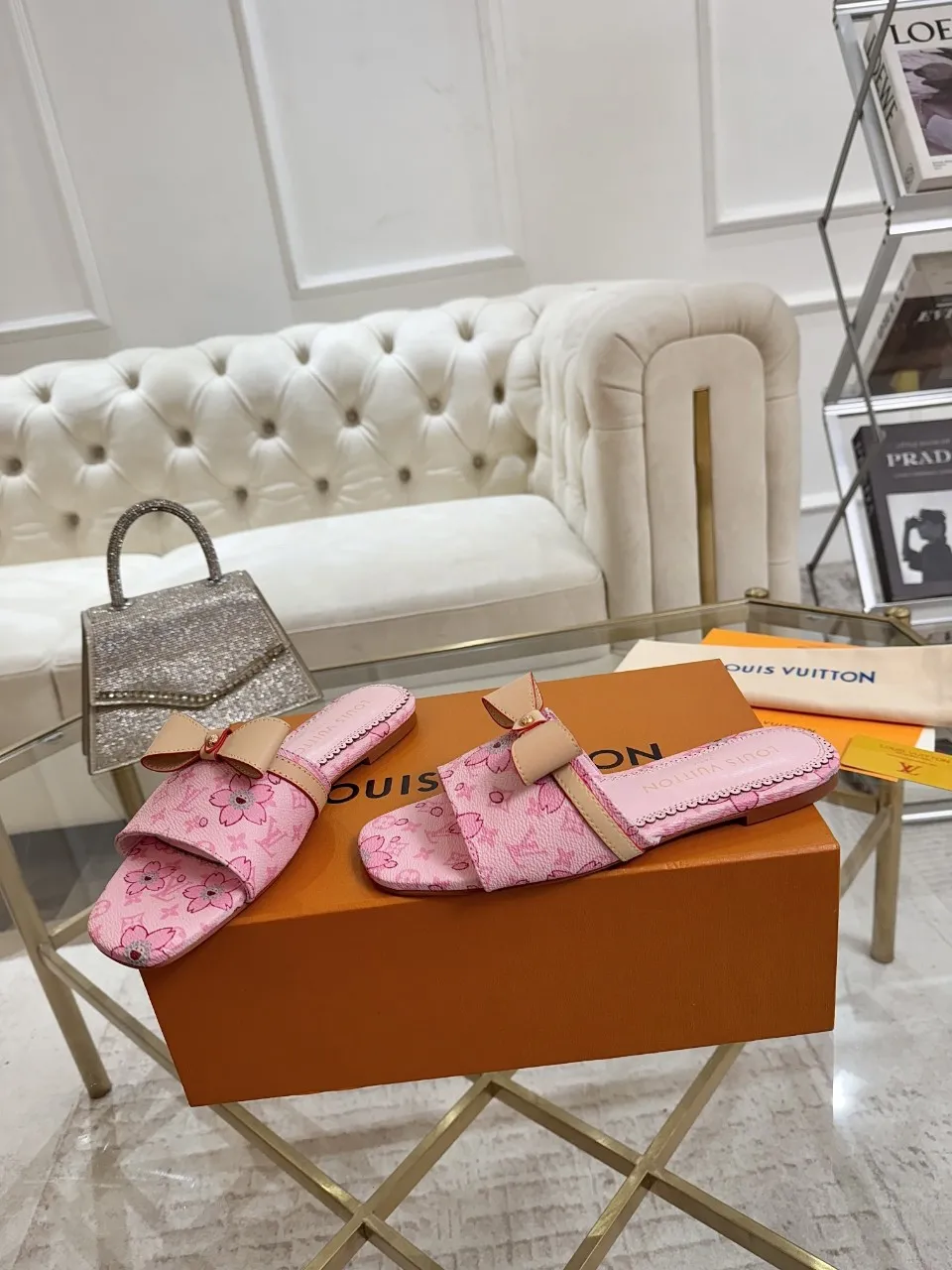 👟👟Ex-factory price 340👟👟 Genuine leather sole +40 Lv denim jacquard slippers, ex-factory price 70-43 Leather sole +40